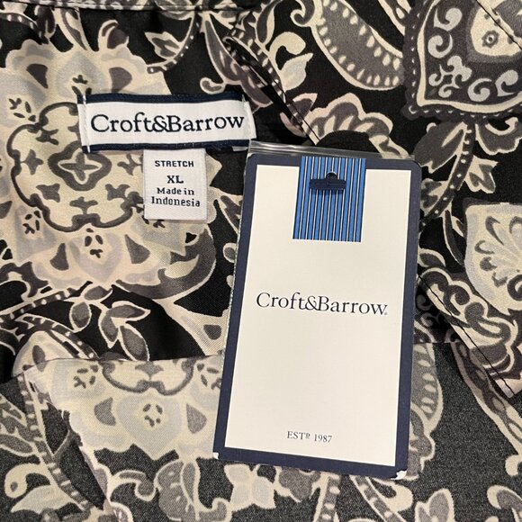 (NWT) CROFT & BARROW Satin Button Down Dress Blouse, Black/Ivory - XL - Picture 7 of 10